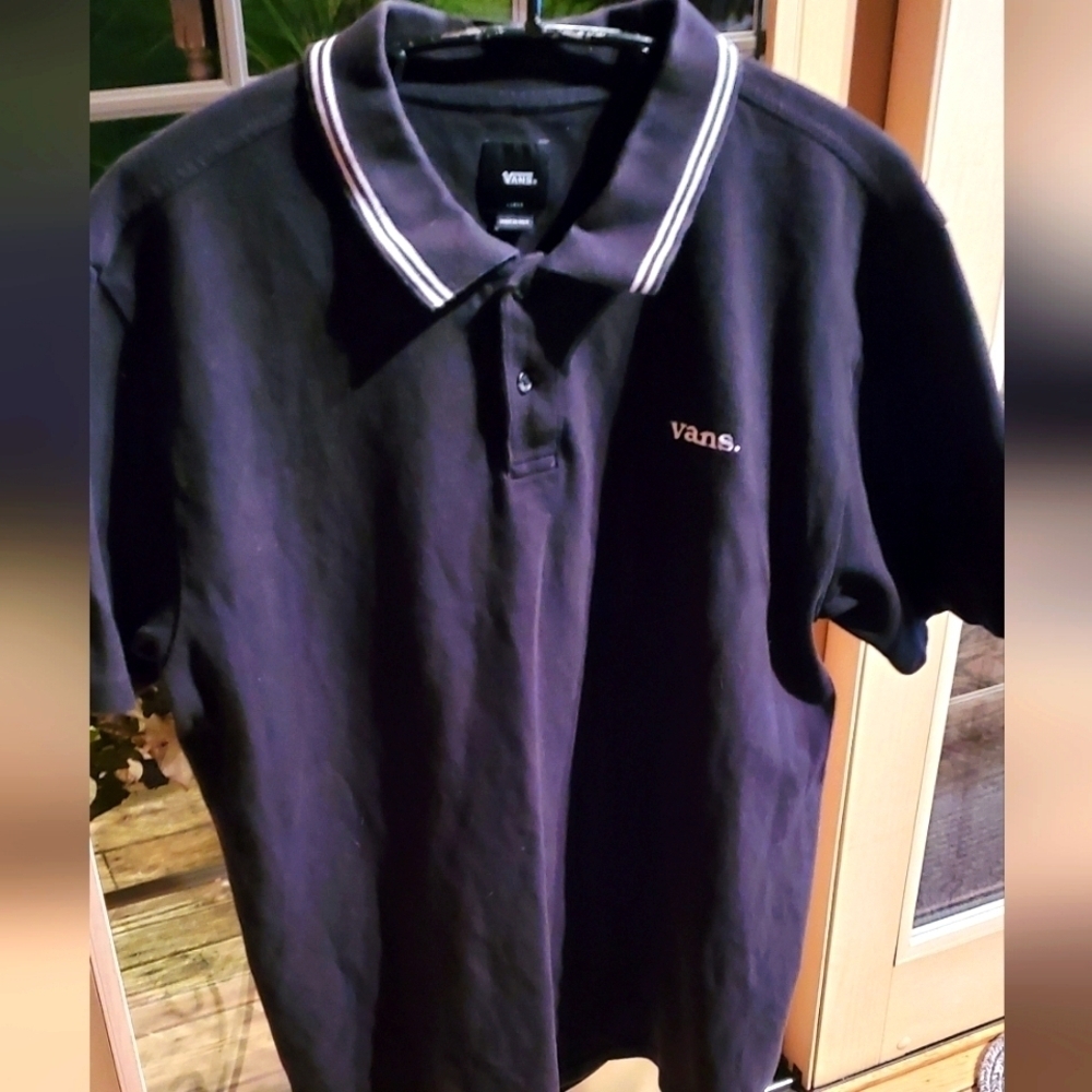 Vans Mens Short Sleeve Pique Polo Shirt Black Tipped Collar Large